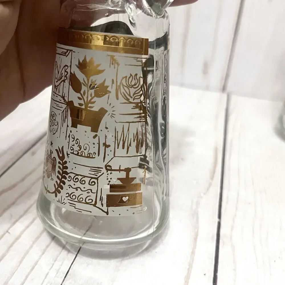 Vintage Colony Glass Oil & Vinegar Cruet Set Gold White MCM Kitchen